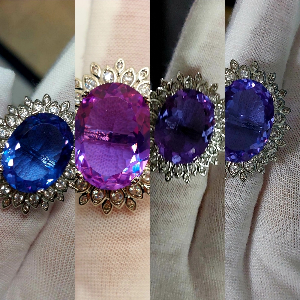 Vintage Brazilian Alexandrite and Topaz Cocktail Silver Ring
